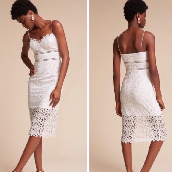 New BHLDN Alessa 12 / Lg White Allover Floral Lace Wedding Bridal Midi Dress - Picture 1 of 9